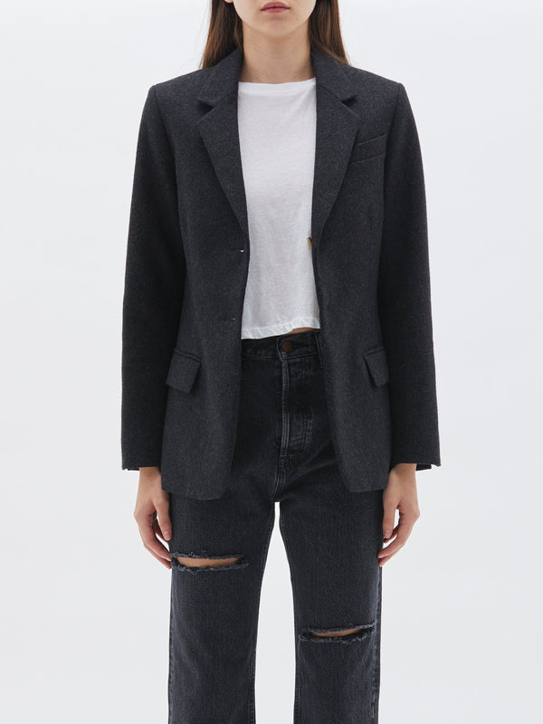 bassike wool flannel tailored jacket in black melange